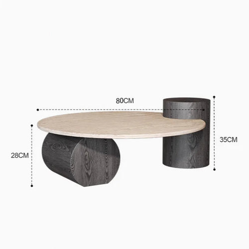 Table basse ronde travertin bois design