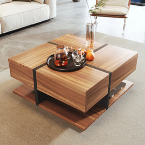 Table basse carrée bois design avec rangements