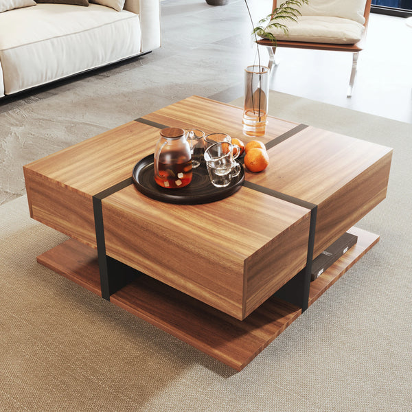 Table basse carrée bois design avec rangements