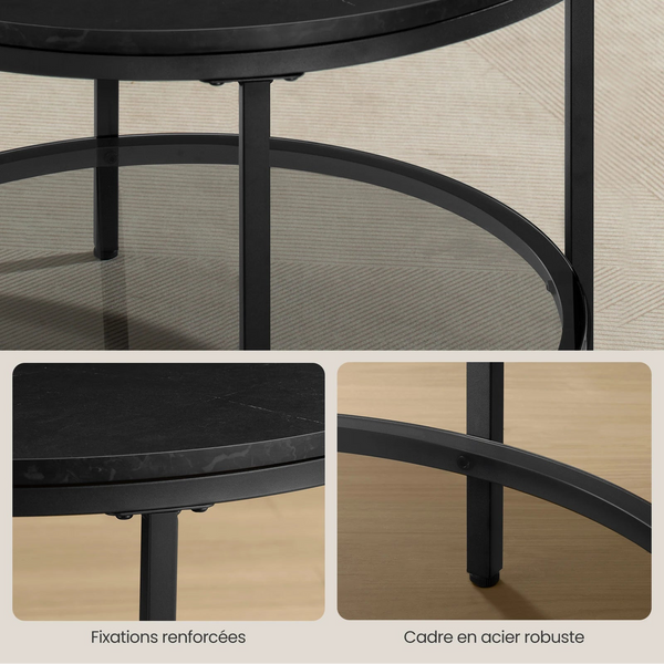 Table basse ronde noire marbrée