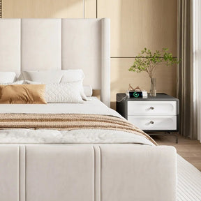 Lit capitonné beige USB moderne