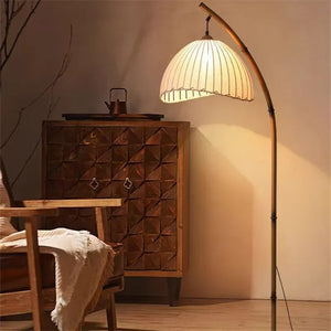 Lampadaire bambou vintage wabi-sabi
