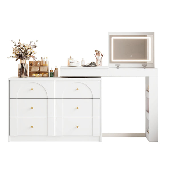 Coiffeuse blanche rotative avec LED
