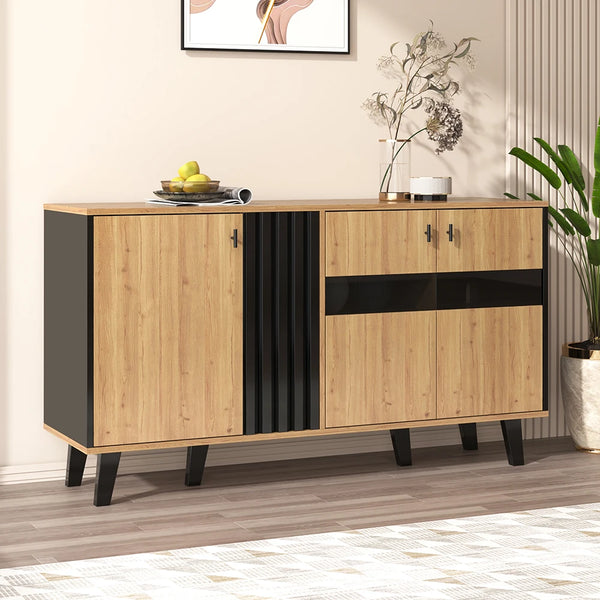 Buffet moderne bois et noir avec LED