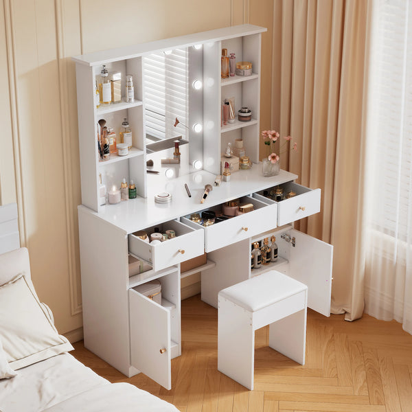 Coiffeuse blanche LED avec tabouret