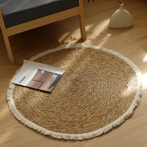 Tapis rond jute naturel frangé