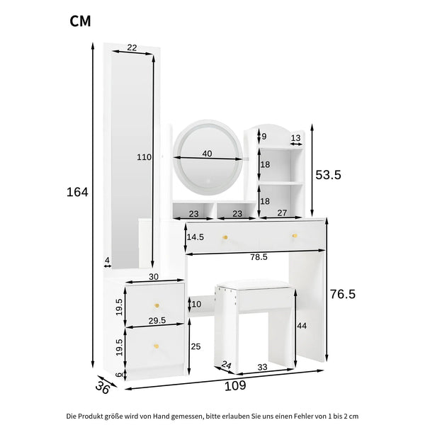Coiffeuse 4-en-1 LED avec miroirs