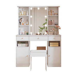 Coiffeuse blanche LED avec tabouret