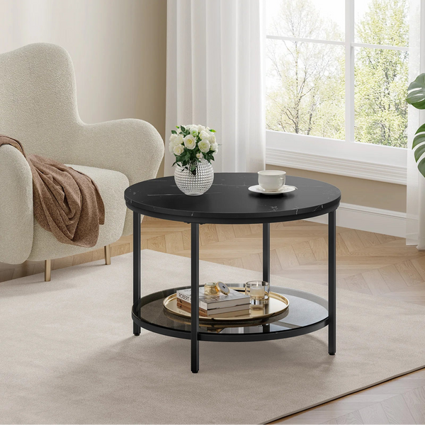 Table basse ronde noire marbrée