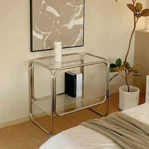 Table de chevet acier inox et verre