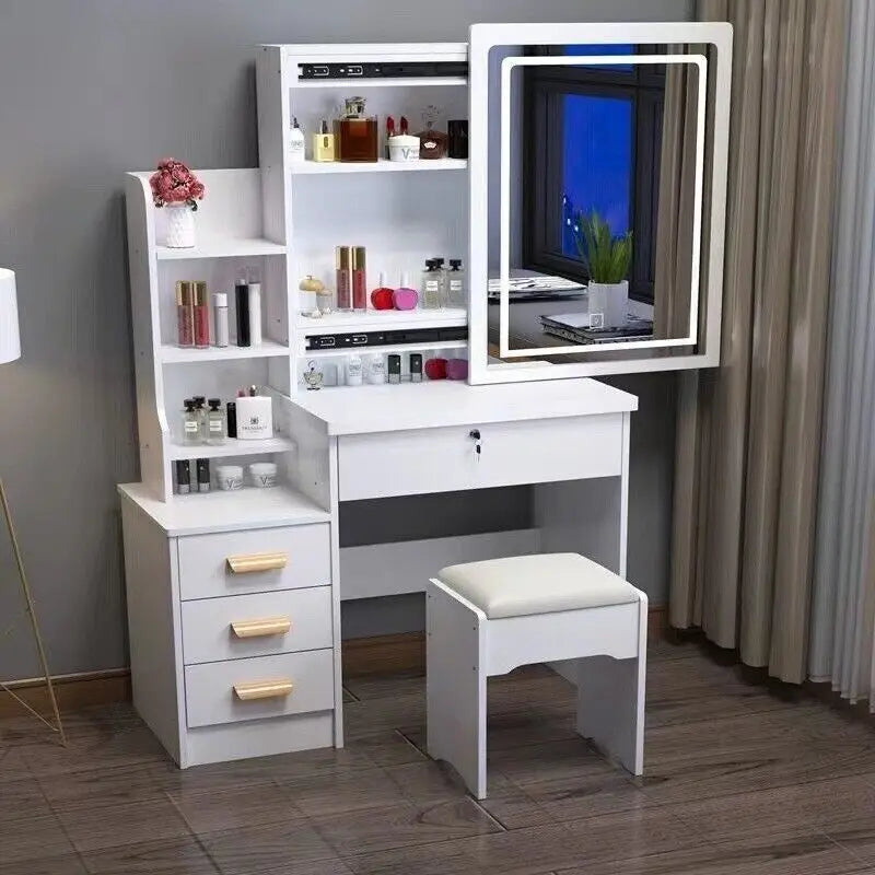 Coiffeuse blanche LED miroir coulissant