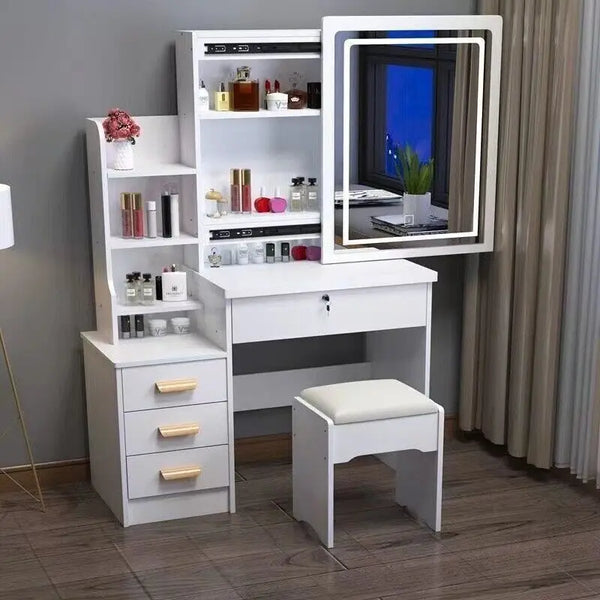 Coiffeuse blanche LED miroir coulissant