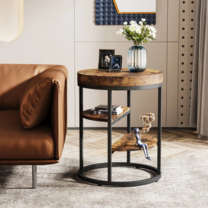 Table d’appoint ronde industrielle bois