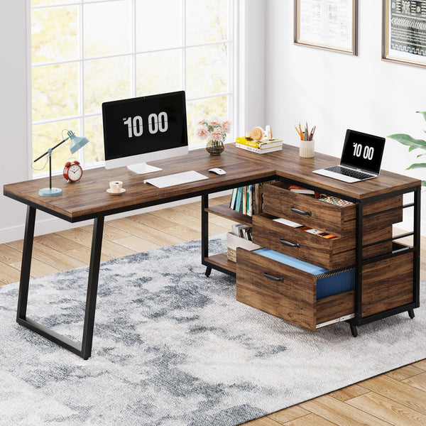 Bureau d’angle bois foncé industriel