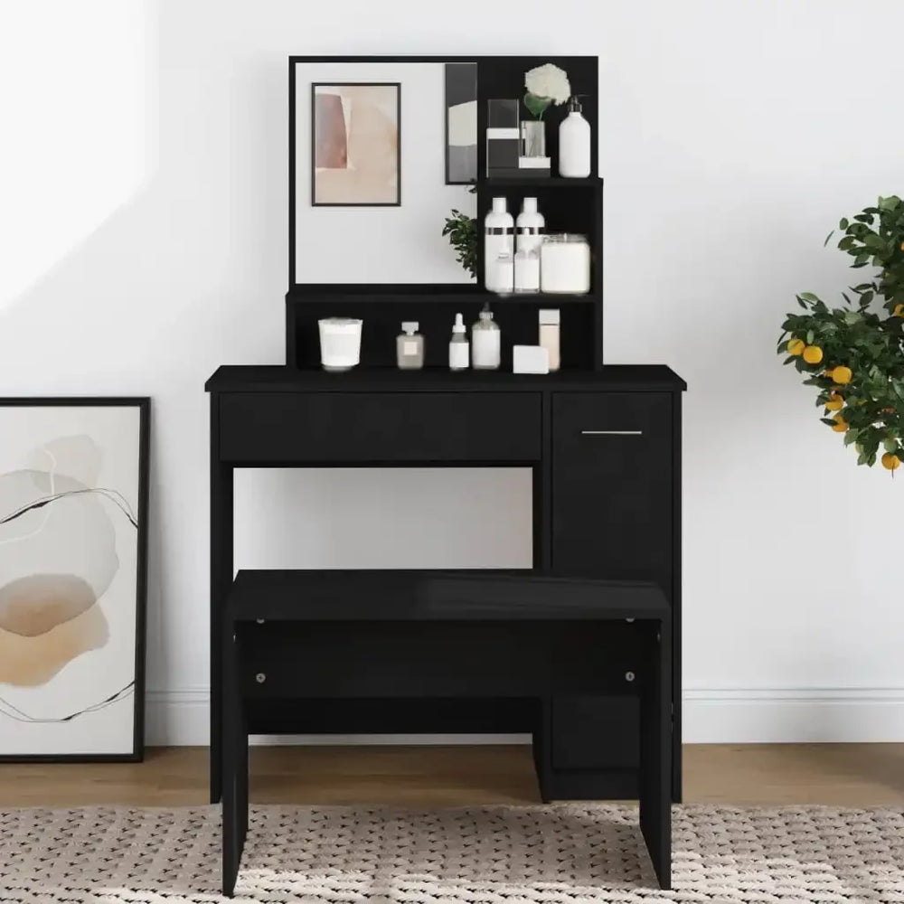 Coiffeuse noire moderne avec miroir