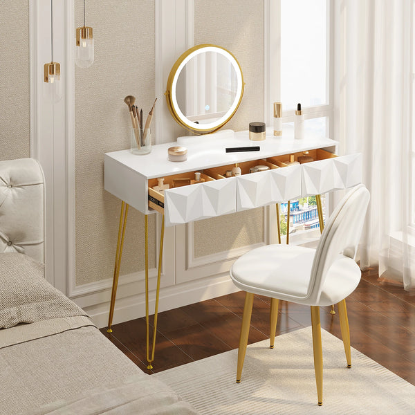 Coiffeuse blanche LED miroir rotatif