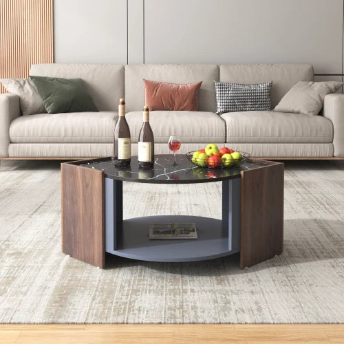 Table basse marbre noir noyer design