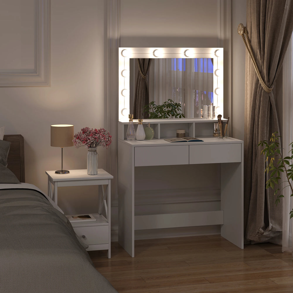 Coiffeuse blanche miroir LED moderne