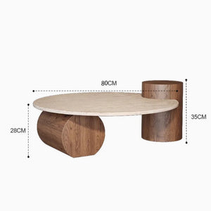 Table basse ronde travertin bois design