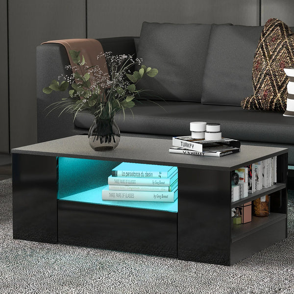 Table basse moderne noire avec tiroirs