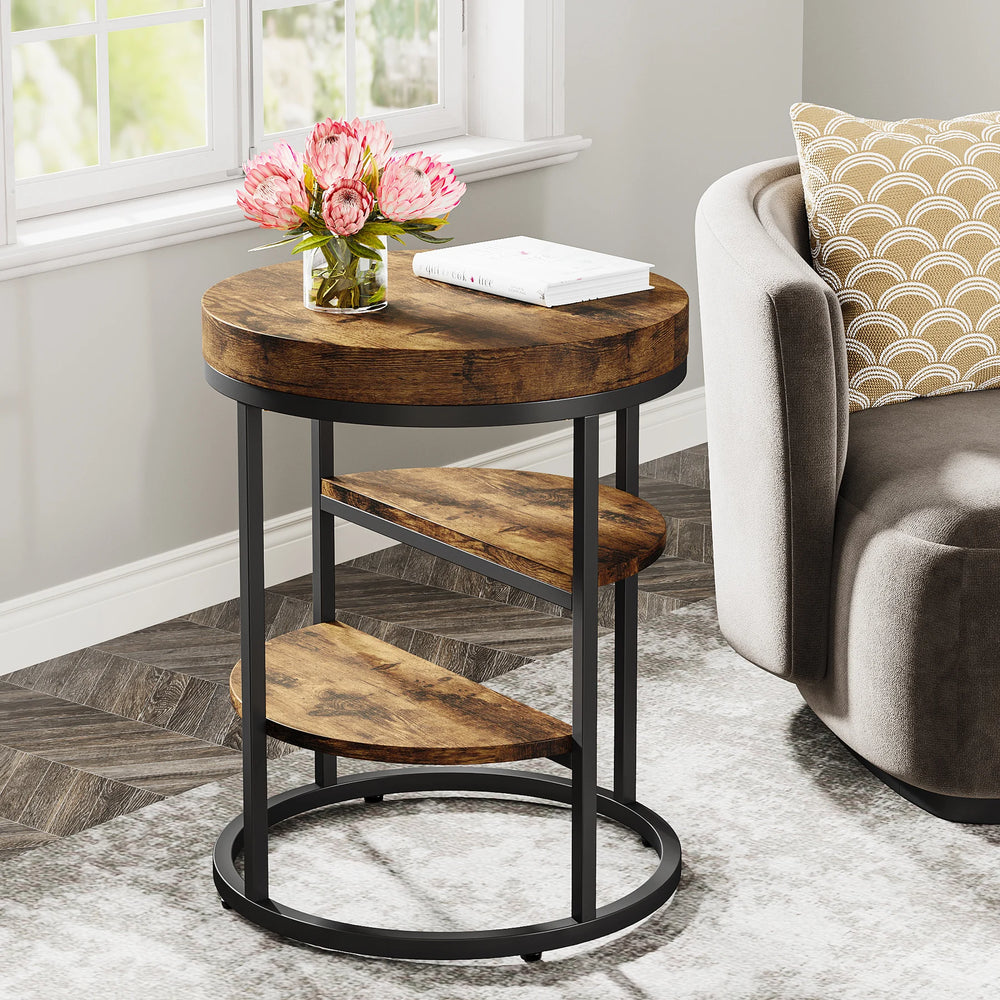Table d’appoint ronde industrielle bois