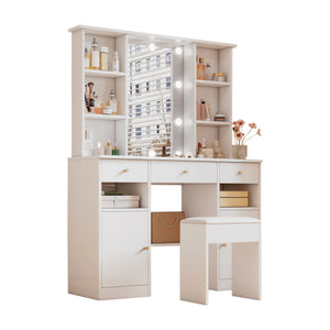 Coiffeuse blanche LED avec tabouret
