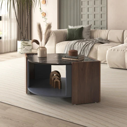 Table basse marbre noir noyer design