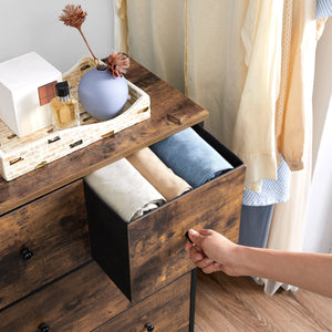 Commode 5 tiroirs rustique tissu et métal