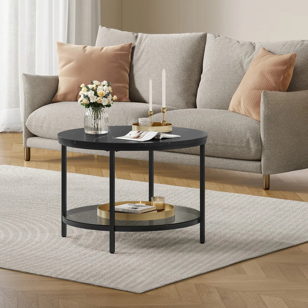 Table basse ronde noire marbrée