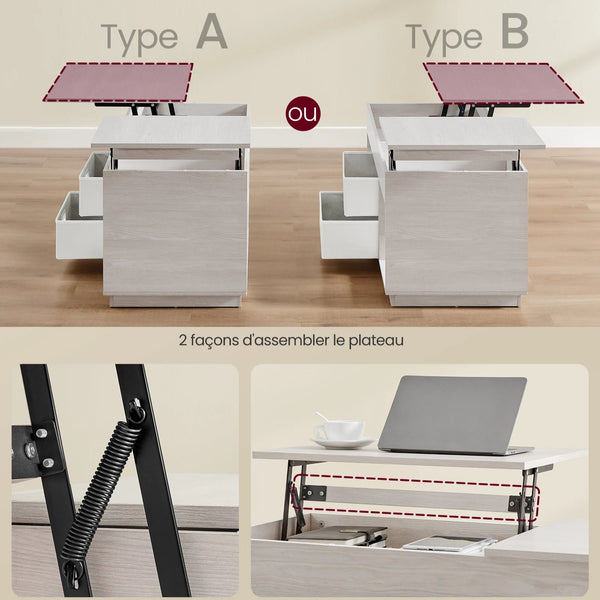 Table basse relevable moderne beige