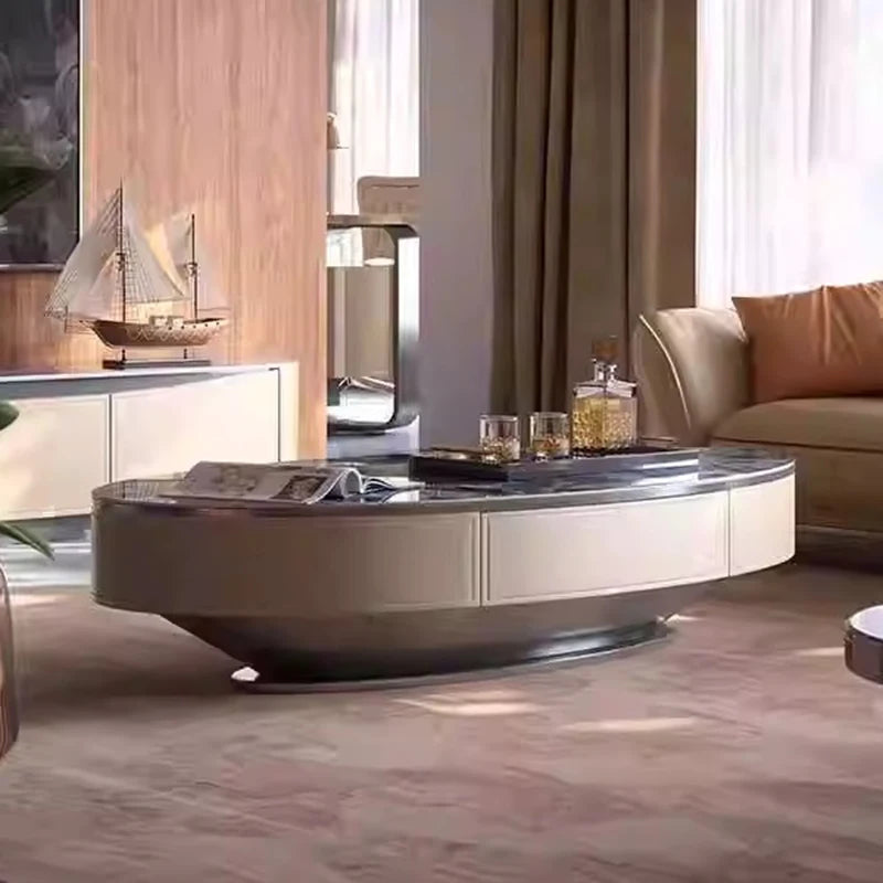 Table basse ovale marbre bleu design