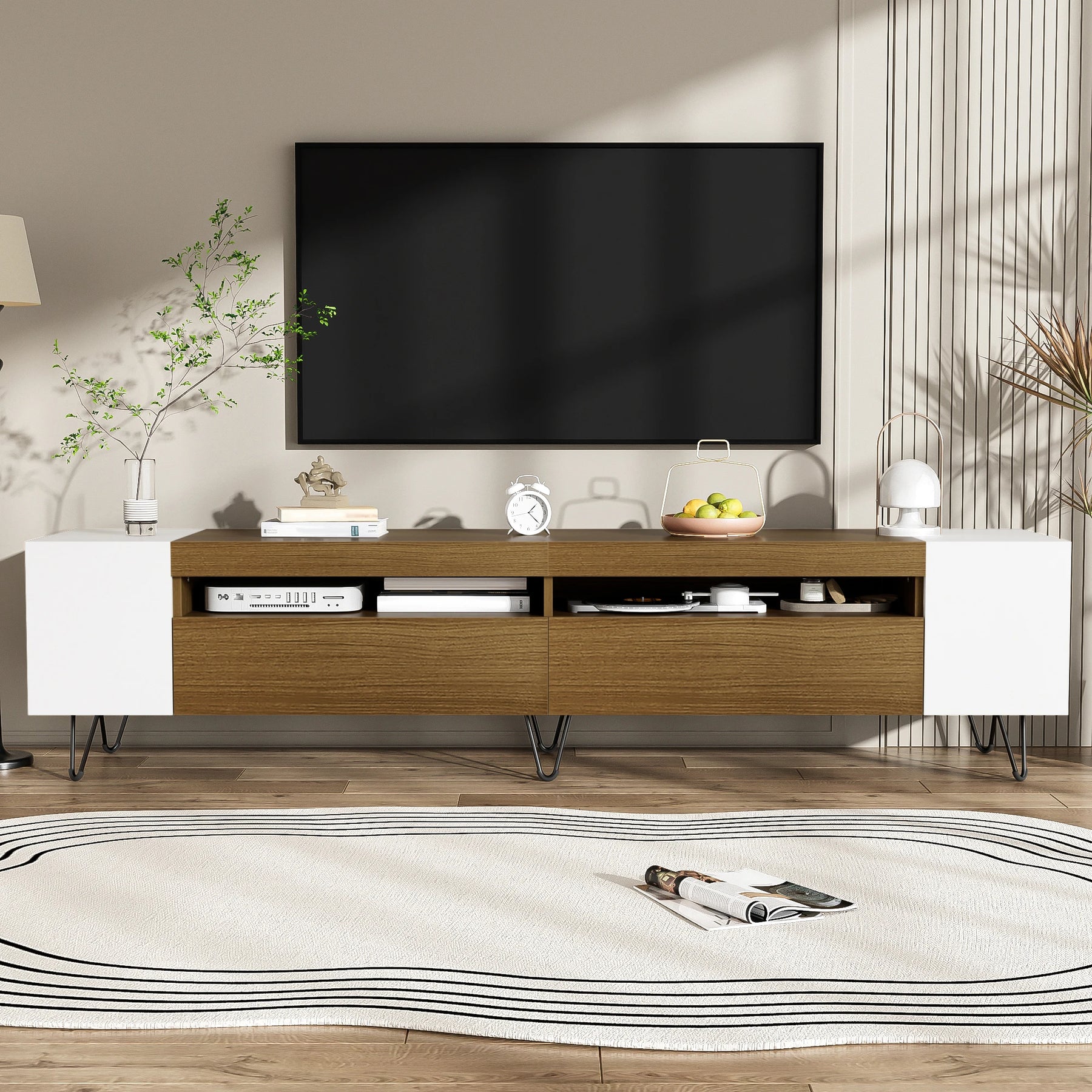 Meuble TV moderne blanc et bois