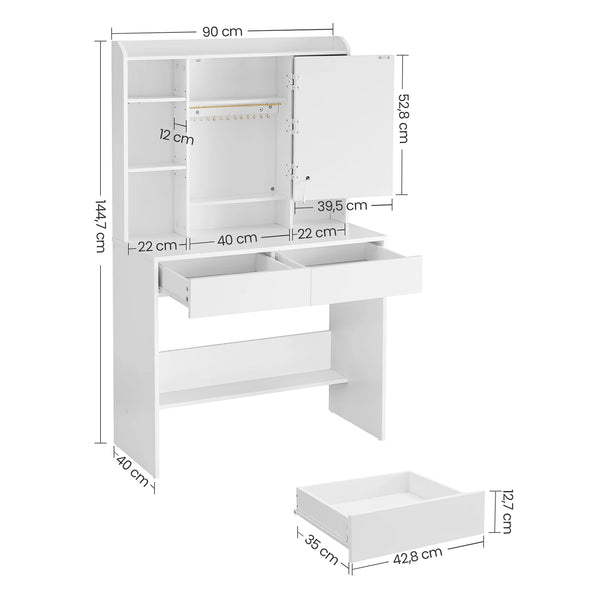 Coiffeuse blanche miroir LED rotatif