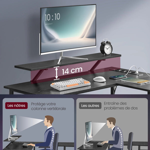 Bureau d’angle noir design LED
