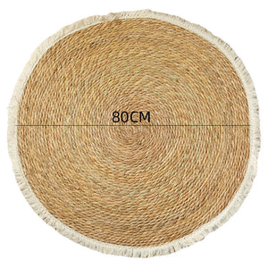 Tapis rond jute naturel frangé