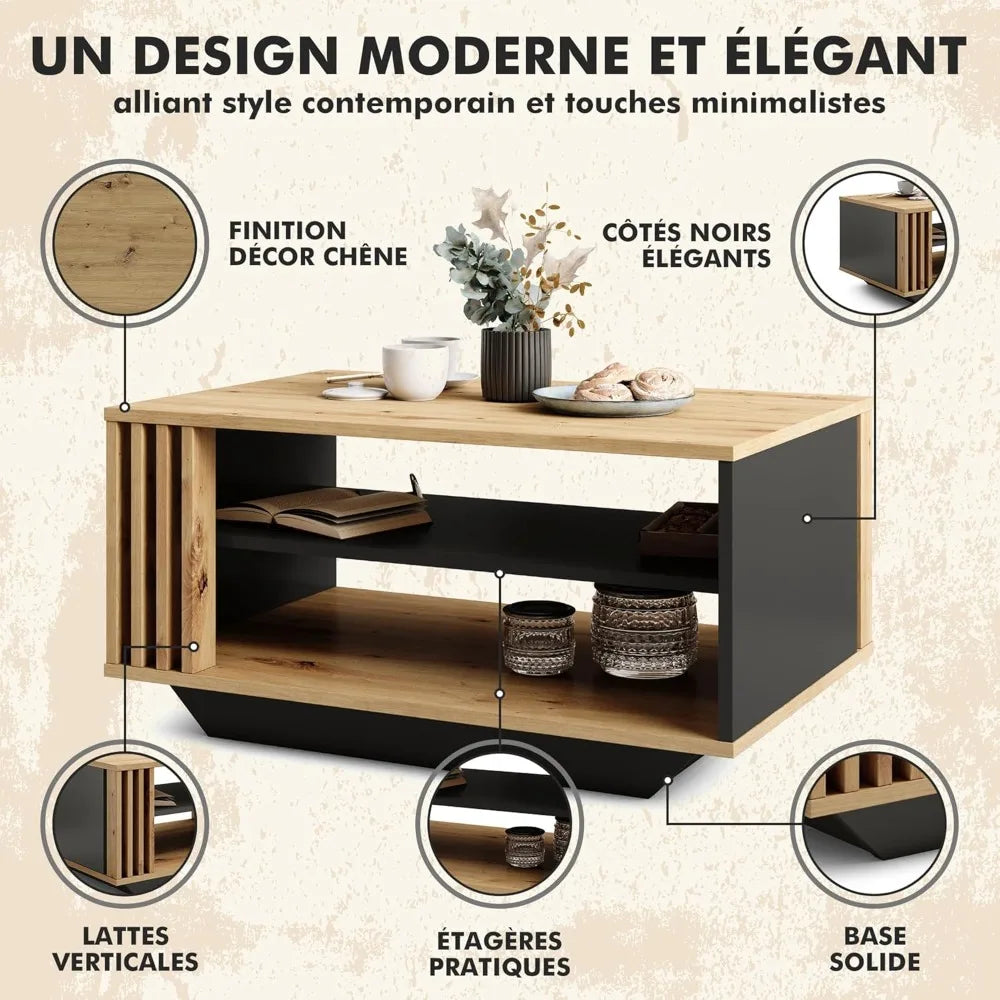 Table basse moderne bois et anthracite