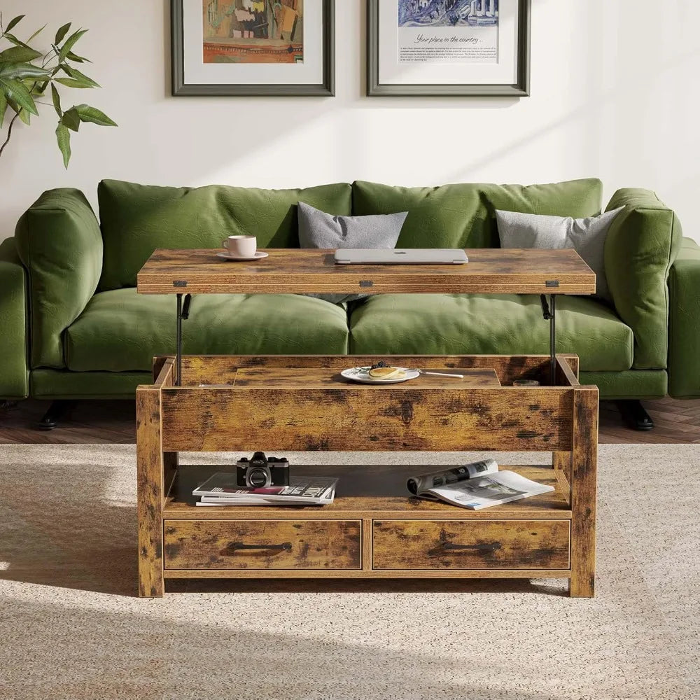 Table basse relevable bois vintage
