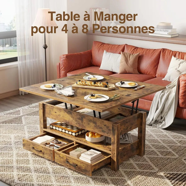 Table basse relevable bois vintage