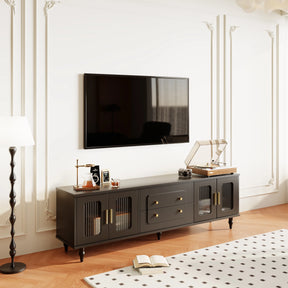 Meuble TV noir rétro avec verre rainuré