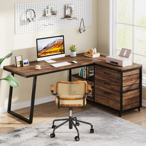 Bureau d’angle bois foncé industriel