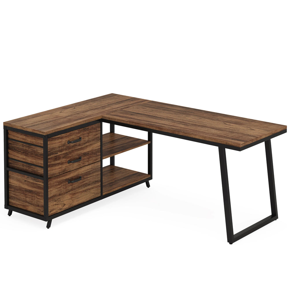 Bureau d’angle bois foncé industriel