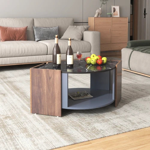 Table basse marbre noir noyer design