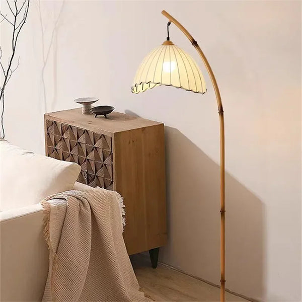 Lampadaire bambou vintage wabi-sabi