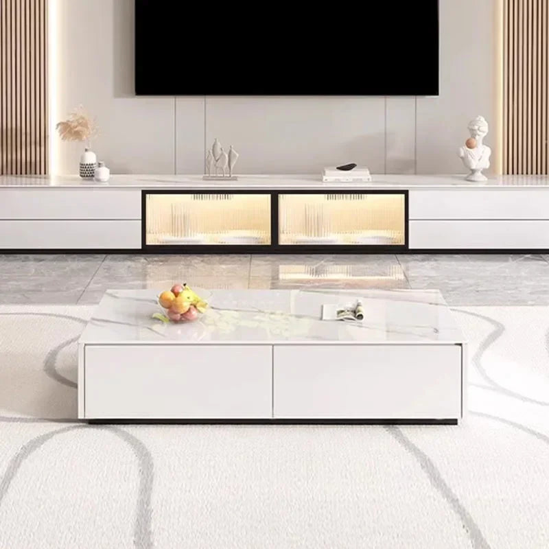 Meuble TV blanc marbré lumineux