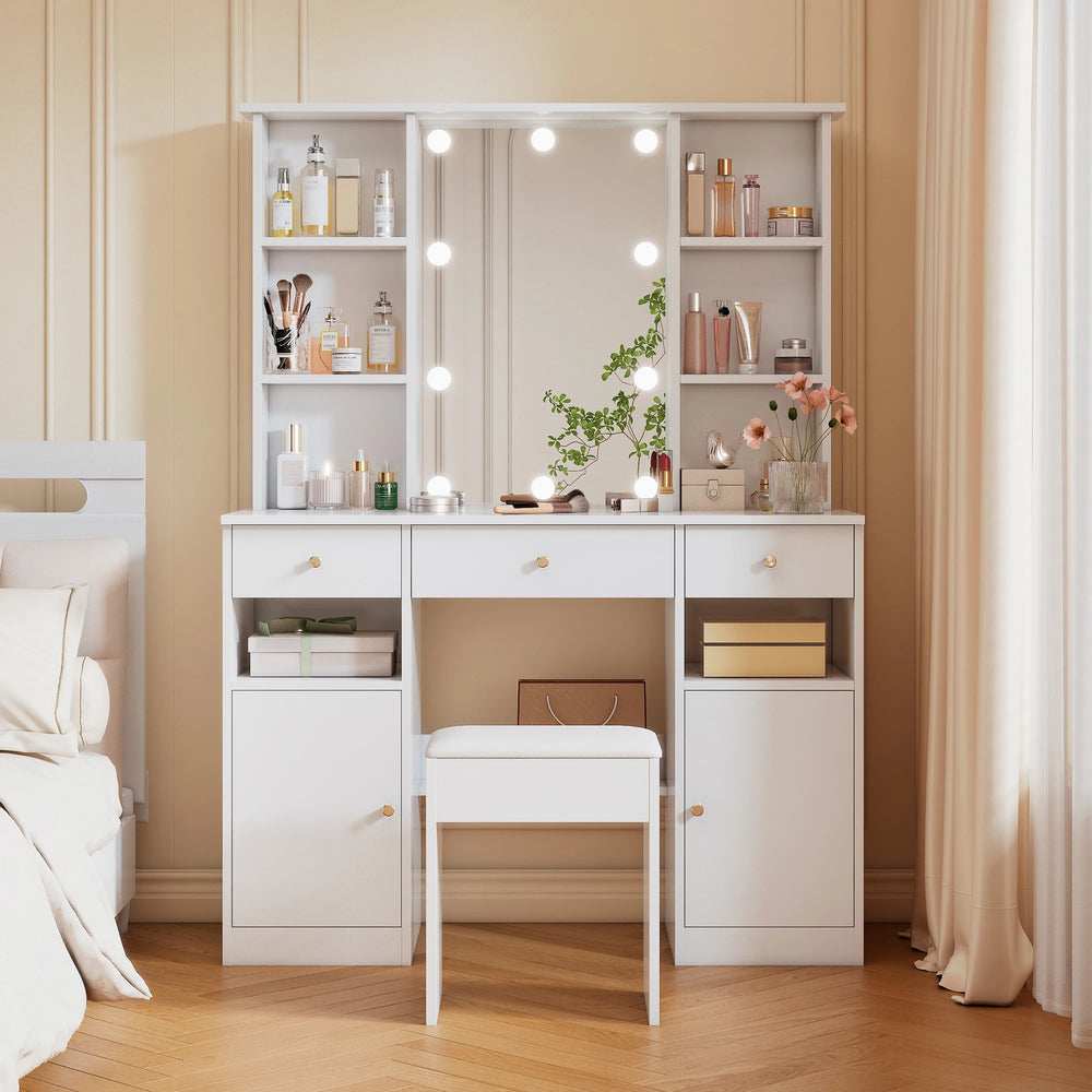 Coiffeuse blanche LED avec tabouret