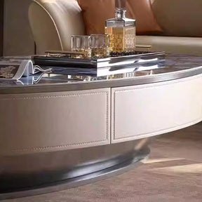 Table basse ovale marbre bleu design