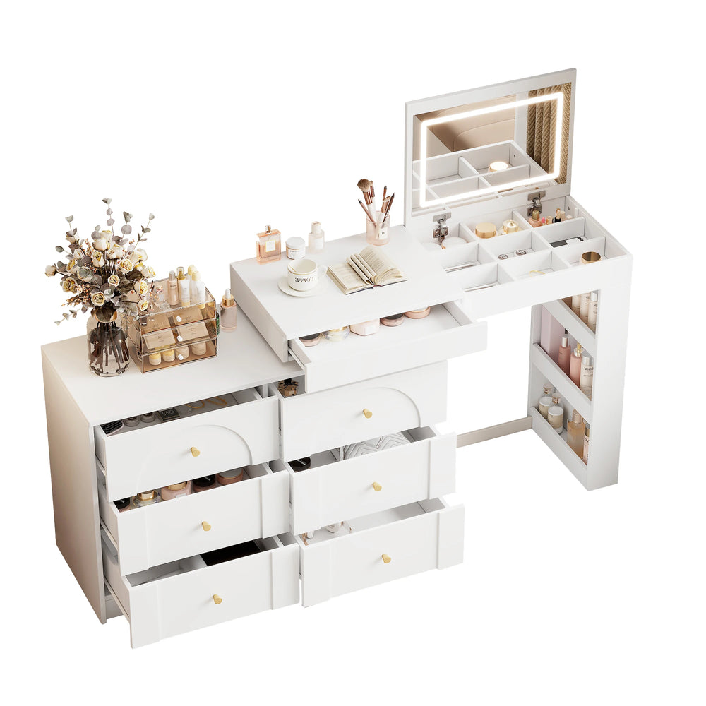 Coiffeuse blanche rotative avec LED