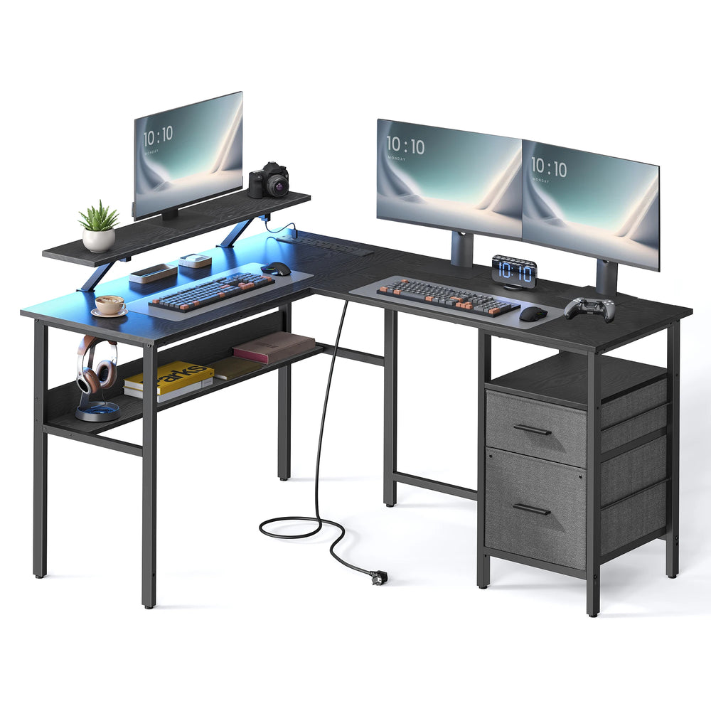 Bureau d’angle noir design LED
