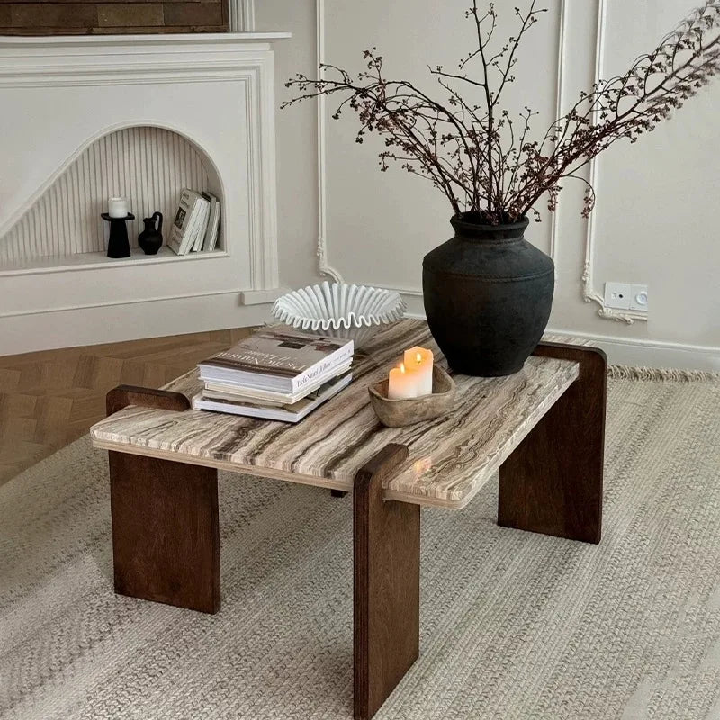 Table basse marbre travertin rétro