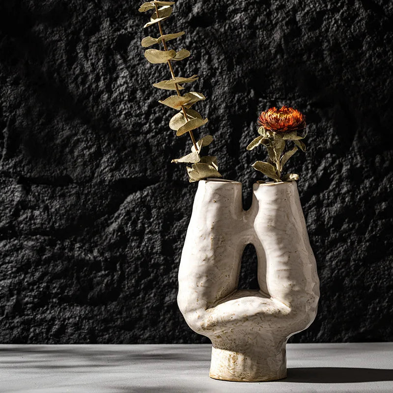Vase décoratif double bouche céramique